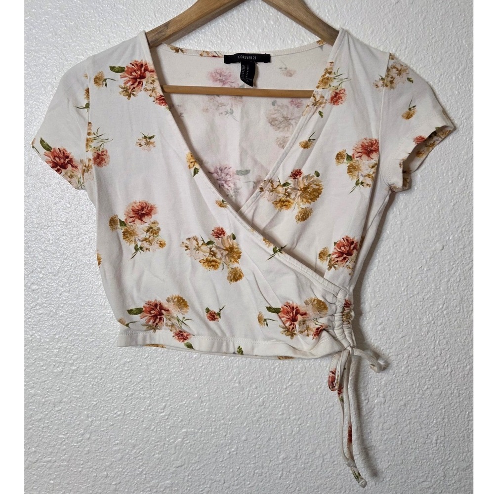 Floral Wrap Crop Top Coquette Soft Girl Milkmaid Style Size M